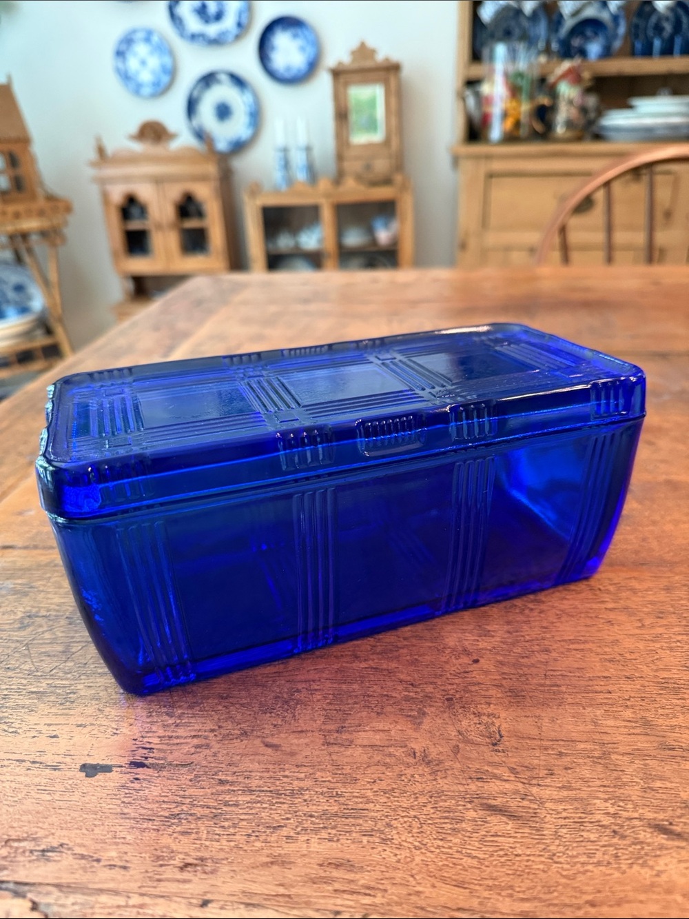 Vintage Hazel Atlas Cobalt Blue Glass Refrigerator Storage Box 1930’s-1950’s